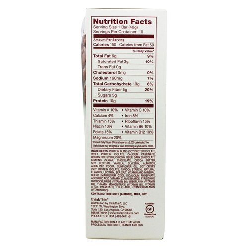 Think Products thinkThin Lean Protein & Fiber Bars Chocolate Almond Brownie - 10 Bars