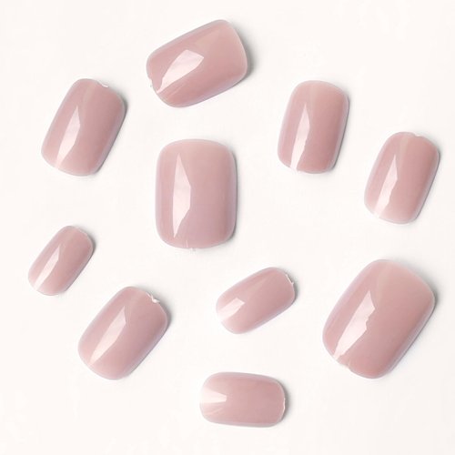 AddFavor 240pcs Press on Nails Short Square Fake Nails Glossy Full Cover Acrylic Artificial Glue on Nails Kit for Women and Girls, Natural Nude Nails