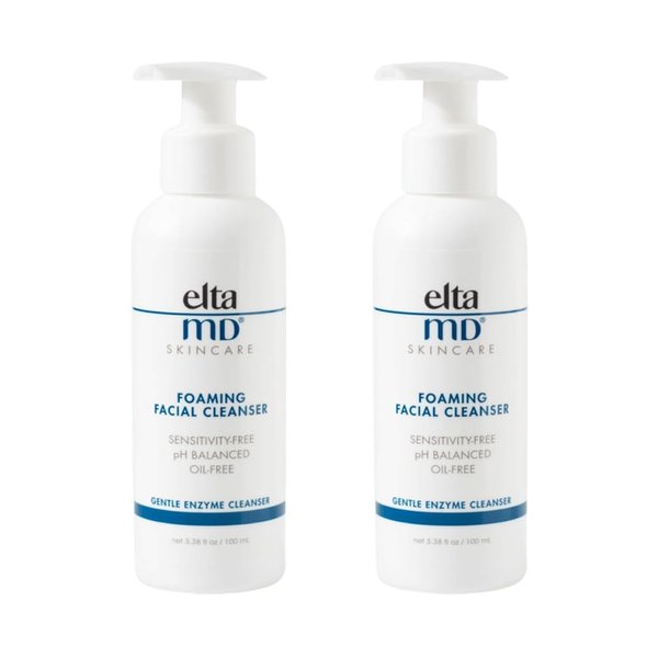 EltaMD Foaming Facial Cleanser Face Wash, Gentle Foaming Face Wash and Makeup Remover, Oil Free, 3.38 oz Pump (Pack of 2)