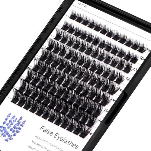Hannahool Wide Stem Individual False Eyelashes Mixed 8-10-12-14mm/10-12-14-16mm Dramatic Black Soft and Light Thick Base Cluster Lashes D Curl 5D Volume Eye Lashes Extensions (10-12-14-16mm)