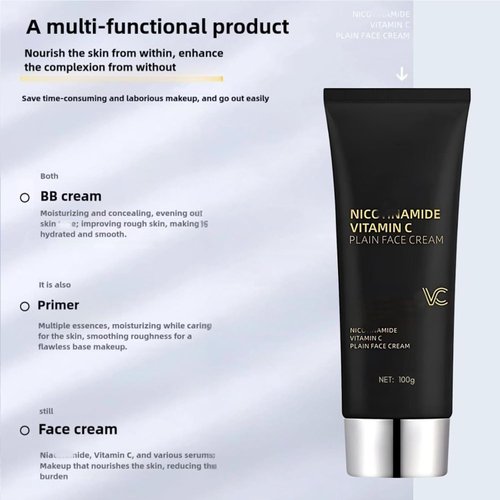 Nicotinamide Vitamin C Plain Face Cream,Nicotinamide Vitamin C Black Tube Skin Cream,Multifunctional Smooth Hydrating Nicotinamide Makeup Cream, Moisturizing Nude Lazy Skin Cream (3pcs)