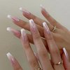 Qsnidy Chrome Press on Nails Medium Length Coffin Glazed False Nails, Glossy Pearlescent Pink Acrylic Fake Nails with White French Tips, Reusable Full Cover Artificial Nails for Women and Girls, 24Pcs