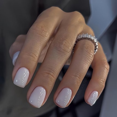 Short Square Press on Nails, Gel White Fake Nails Acrylic Pure Color Glossy Nails Glue on Nails Kit 24Pcs