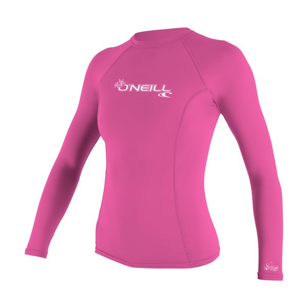 O'Neill UV Sun Protection Womens Basic Skins Long Sleeve Crew Sun Shirt Rash Guard, Fox Pink, Small