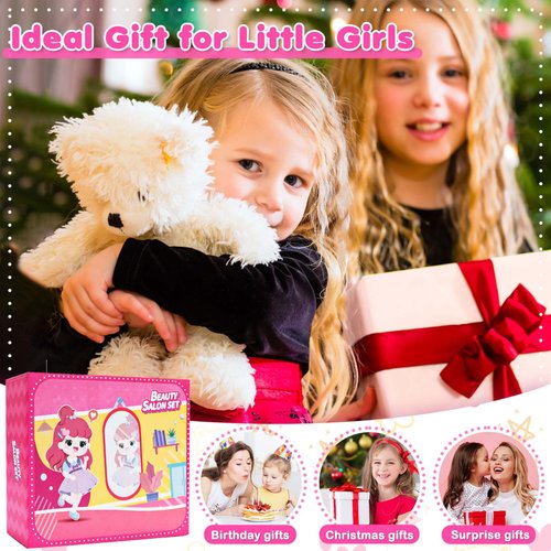 Kids Toys for Girls,Pretend Play Hair Salon Set for Little Girls,Little Toddler Girl Toys Doll Accessories,Kids Hair Salon Playset Toys for 3 4 5 6 7 8 9 Year Old Girls Christmas Brithday Gifts Ideas