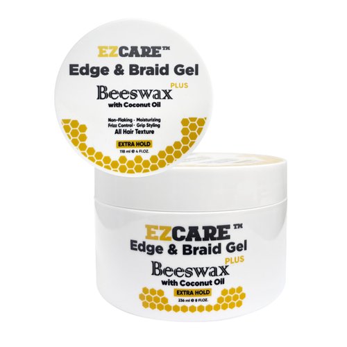 EZCARE Edge & Braid Gel, Beeswax Plus, Coconut Oil/All Hair Texture/Extra Hold (4 fl oz.), Clear