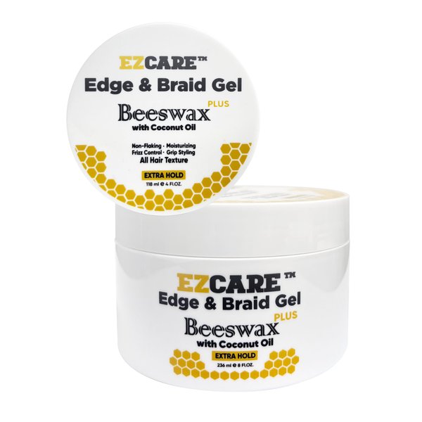 EZCARE Edge & Braid Gel, Beeswax Plus, Coconut Oil/All Hair Texture/Extra Hold (4 fl oz.), Clear