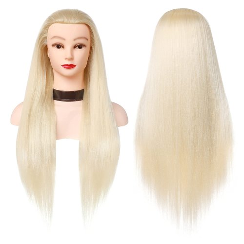 DANSEE Mannequin Head Hair Styling 28" Training Head Manikin Cosmetology Doll Head Synthetic Fiber Hair with DIY Braiding Set+ Free Table Clamp (613)