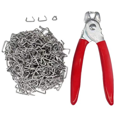 DAYSLIVES Hog Ring Pliers Straight with 300 Galvanized Hog Rings, Professional Spring-Loaded Pliers Upholstery Installation Kit Tool for Upholstery, Fence, Bungee Cord, Sausage and Meat Casings