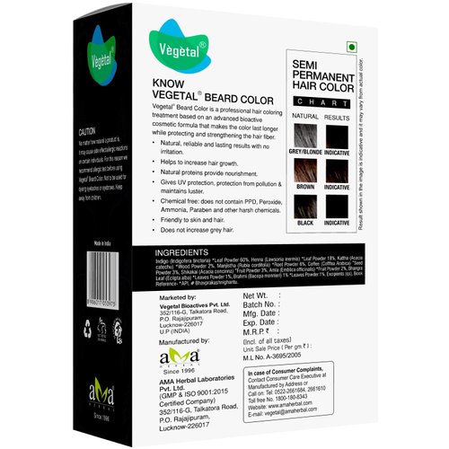 Vegetal Safe Color - Soft Black 25gm - Certified Organic Chemical and Allergy Free Bio Natural Beard Hair Color with No Ammonia Formula for Men