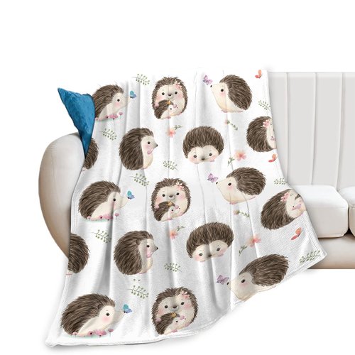 Hedgehog Blanket Cozy Plush Flannel Fleece Cute Animal Throw Blanket for Boys Girls Kids Ultra Soft Lightweight Fuzzy Nursery Blankets Gifts for Bed Couch Sofa 50"x40"