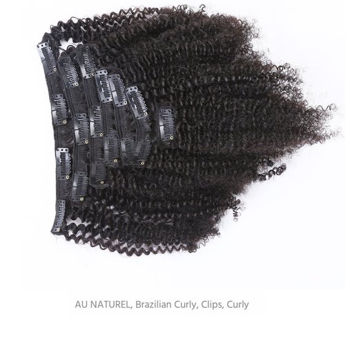Afro Kinky Curly Clip in Human Remy Hair Extensions Brazilian Curly Clips Hair Extensions 4B 4C 8A Virgin Thick Natural Black Color Clip on For Black Women 10-22 inch (10 inch, AC #1B)
