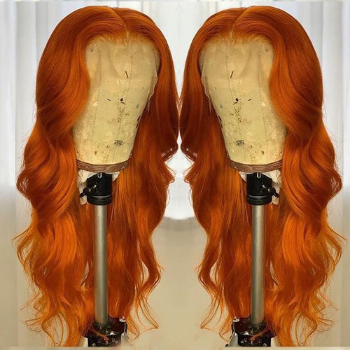 ANDRIA Ginger Orange Lace Front Wigs Long Wigs Loose Wave Glueless Lace Wig Synthetic Heat Resistant Fiber Wig With Baby Hair Natural Wavy Body Wave Colorful Ginger Brown Colored wig for Women 24 Inch