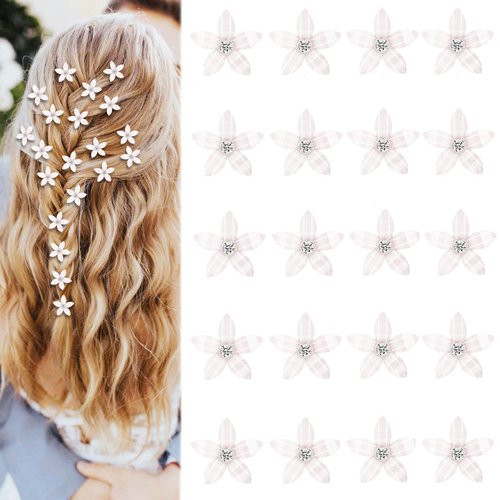 Paderison 20Pcs Mini Rhinestone Flower Hair Clips - Bridal Wedding Hair Accessories, Decorative Hair Pins for Women (White)