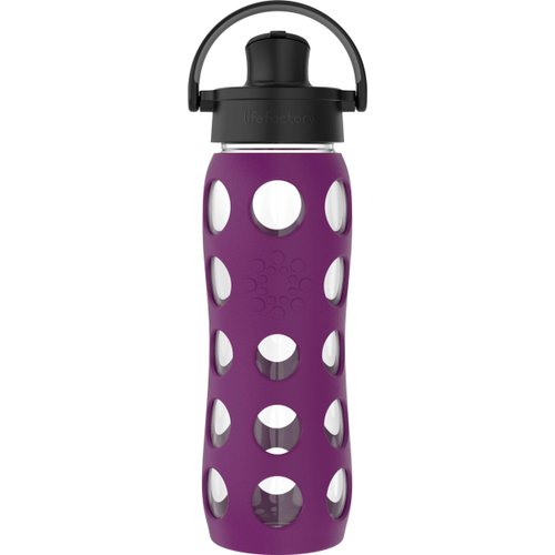 Lifefactory 22-Ounce Glass Water Bottle with Active Flip Cap and Protective Silicone Sleeve, Plum