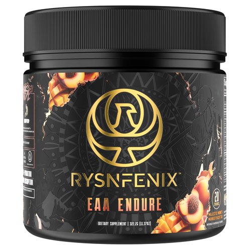 RysnFenix EAA Endure - 11g EAA + BCAA with Astragin & Black Pepper Extract for Enhanced Amino Acid Absorption & Aquamin Electrolytes for Hydration | 25 Servings (Mango Peach Tea)