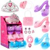 Jaolex Princess Toddler Dress Up Shoes Pretend Play Jewelry Toys Set 3 Pairs of Shoes with Tiara Earrings Necklaces Ring Role Play Shoes Set for Little Girls Aged 3-6 Years Old