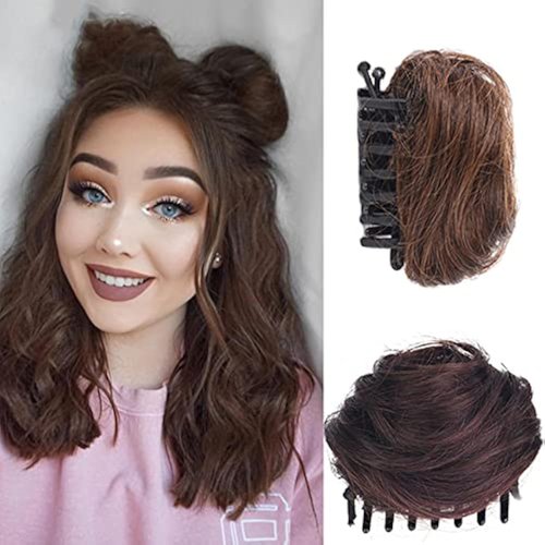 olacare Mini Claw Clip in Hair Bun Messy Cat Ears Updo Messy Hair Bun Hairpieces Curly Wavy Ponytail Extensions Hairpieces Hair Scrunchies for Women Girls Color (Brown-black)