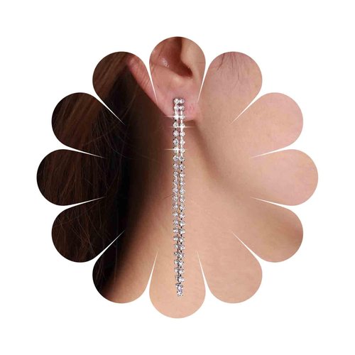 Sttiafay Vintage Rhinestone Chandelier Drop Earrings Long Crystal Chain Earrings Silver Tennis Chain Tassel Earrings Shine Cz Dangle Earrings Jewelry for Women