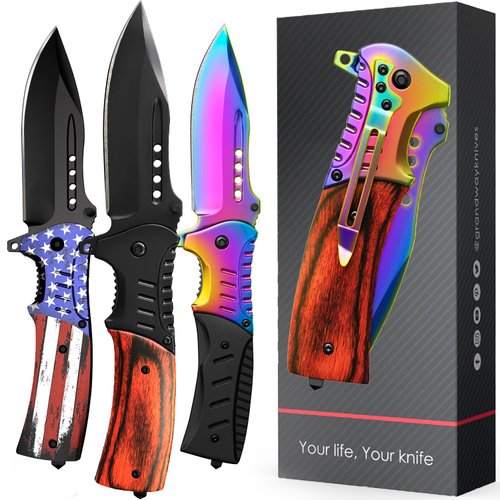 Pocket Knife Spring Assisted Folding Knives - Military EDC USMC Tactical Jack Knives - Best Camping Hunting Fishing Hiking Survival Knife - Travel Accessories Gear - Stocking Stuffers for Men 0207