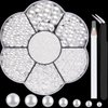 Nail Art Flat Back Half Round Pearl Kits 3, 1 Box of 6000 Pcs Flat-Back White Pearl with Tweezer and Picker Pencil for Home DIY Nails Body Face Craft and Salon Use