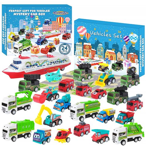 Advent Calendar 2024 Kids: 24 Days Christmas Countdown Pull-Back Car Toys - Stocking Stuffers for Kids - Xmas Holiday Party Favor Gift for Boys Girls Children