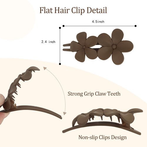 CAVETEE 8 PCS Flat Hair Clips Medium Hair Barrettes Claw Clip Hair Accessories for Women Acrylic Flat Hair Claw Clips Non-Slip Matte Flower Hair Clips Duck Billed Clip for Women Girls Thin Hair