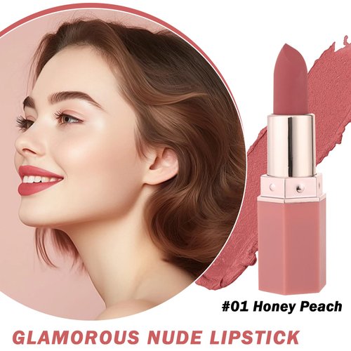 QIUFSSE 2PCS Matte Nude Lipstick Natural Moisturizing Labiales Long-lasting Waterproof Velvet Lip Gloss for Women and Girls-01 Honey peach