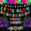 209 Pack Glow Party Supplies Glow Sticks Party Pack Glow Themed Party Hanging Decorations Birthday Party Decoration Tablecloth, Balloons, Sticks, Tassels, Glasses, Headband for Neon Party Decorations