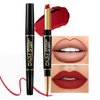 2 in 1 Red Matte Lip Liner & Lipstick Combination, DNM Metallic Dual Ended Lipstick, Lip Liner, Lip Gloss, 24 Hour all Day Long-Lasting Waterproof Lipliners Pencil for Women Lip Makeup Gift Set 01#