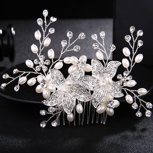 Bmirth Wedding Hair Comb Pearl Bride Headpieces Rhinestone Bridal Side Hair Accessories Hair Jewelry for Women and Girls (Flower hair comb)