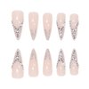DOCVOEOMH Press on Nails Stiletto Long Almond Shaped French Acrylic Fake Nails with Rhinestones Design Glue on Glossy Full Cover Artificial False Stick on Nail for Girls Women Wedding Manicure 24Pcs