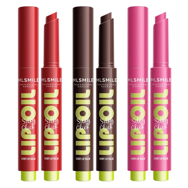 3 Colors Fat Lip Oil Slick Click Moisturizing Lip Balm Press Lipstick Shiny Lip Stain Tint, Lightweaight Solid Lip Gloss Plumping Lip Oil Long Lasting Nourishing Non-sticky (C#)