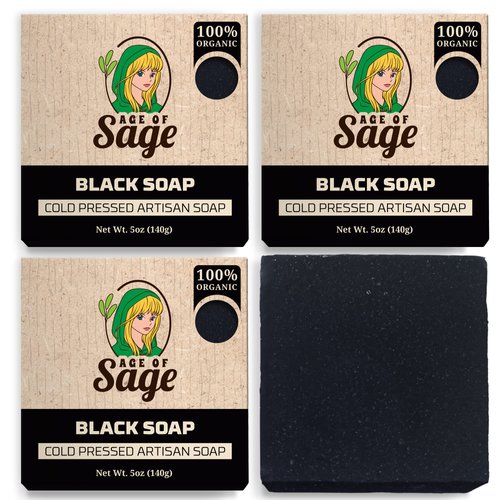 Age of Sage Natural Bar Soap Gift Set for Men - Vegan Bath Handmade Cold Process Artisan Soap with Essential Oil, Aromatic All Moisturizing Wash Soaps, Fragrant Black Soap Scent (4 Pack)