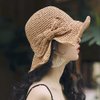 Foldable Wide Brim Floppy Straw Beach Sun Hat,Summer Cap with Bowknot for Women Girls,Strap Adjustable (1 Pack Khaki)