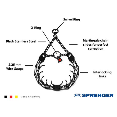 Herm Sprenger Black Stainless Steel Prong Dog Training Collar with Swivel Ultra-Plus Pet Pinch Collar No-Pull Collar for Dogs Anti Pull Training Collar Made in Germany 2.25mm x 16in