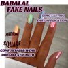 BABALAL Medium Press on Nails Square Fake Nails Colorful Aurora Glue ons Nails 24Pcs Rainbow Design Full Cover Acrylic Nails Squoval False Nails