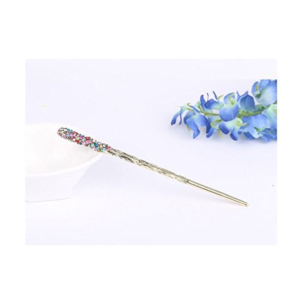 Traditional Chinese Hairpin Rhinestone Crystal Antique Hair Sticks chopsticks hair Accessory Wedding Hair Jewelry 2pieces 5 Colors (Colorful)