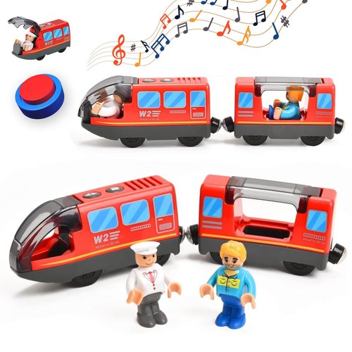 Giant bean Battery Operated Action Locomotive Magnetic Train Set for Wooden Train Tracks, Powerful Engine Compatible with Thomas, Brio, Chuggington Wood Train Track Toys for Kids 3+