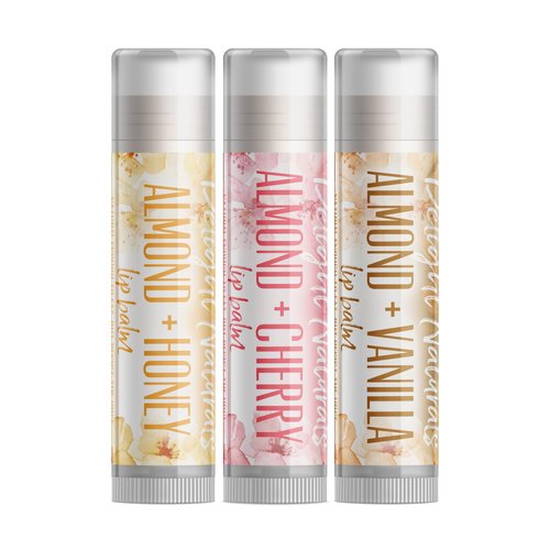 Delight Naturals Almond Flavors Lip Balm Set - Almond + Honeu, Almond + Cherry, Almond + Vanilla