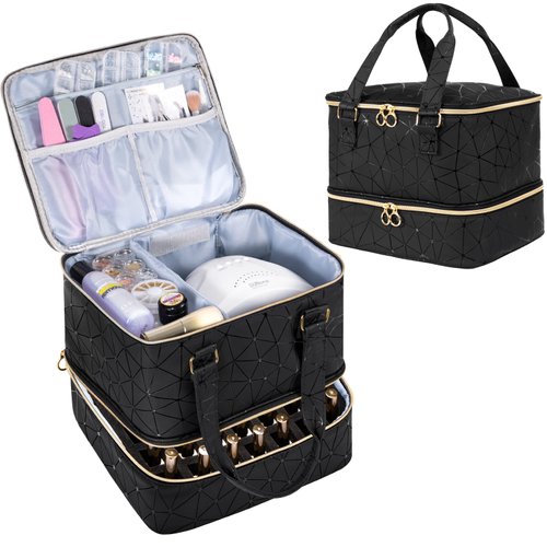Uross Nail Polish Organizer Bag Holds 42 Bottles Nail Polish & Nail Lamp, Gel Nail Polish Organizers and Storage box for Nail Tech, Nail Kit Supplies Organizer Case - Black