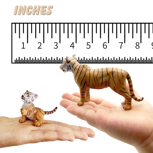 Gemini&Genius Tiger Toy Figures for Kids, Safari Tiger Animal Action Figures with Cub, Wildlife Animal Toys, Great for Kids Gift, Party Favors, Treasure Box Prizes, Goodie Bag Fillers or Cake Toppers