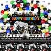 KimaruLZ Gamer Birthday Party Decorations - 174Pcs Black and White Video Game Gaming Party Supplies For Boys Birthday - Backdrop, Table Cover, Hanging Swirls, Cupcake Cake Topper, Balloons, Stickers