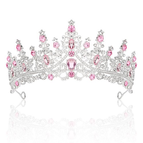 CURASA Silver Crown Pink Tiaras for Women Birthday Crowns for Women Princess Crowns for Little Girls Quinceanera Queen Crown Bridal Headpiece Rapunzel Tiara Wedding Crown for Party Prom Pageant