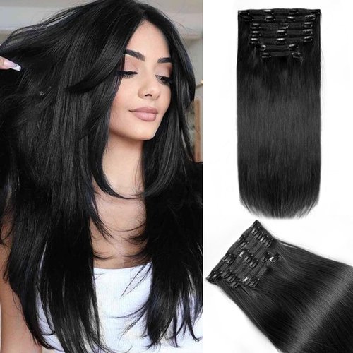 Royaomis Clip in Hair Extensions Real Human Hair, 16inch 120g 7pcs Human Hair Clip in Extensions for Women, Remy Black Hair Extensions Clip Ins, Soft & Natural Human Hair Extensions（16-#1）