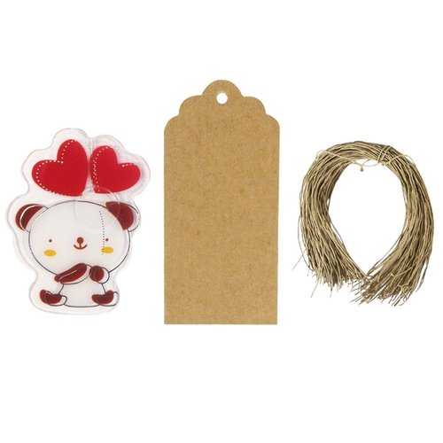 Allydrew Set of 50 Bear Bag Clips with 20 Scalloped Gift Tags/Kraft Hang Tags and Free Cut Strings for Baked Goods, Cake Pops, Party Favors, for Sealing Goody and Treat Bags, and Cello Bags