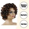 YOSILADY Brown Curly Wigs for Black Women Short Curly Wig with Bangs Soft Loose Curly Wigs for Women Synthetic Fiber Glueless Hair for Daily (Brown)