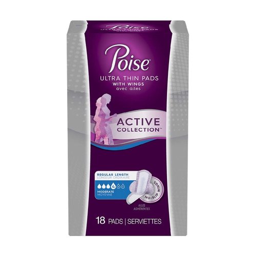 Poise Ultra Thin Pads with Wings Active Collection (Moderate - 18 Pads)