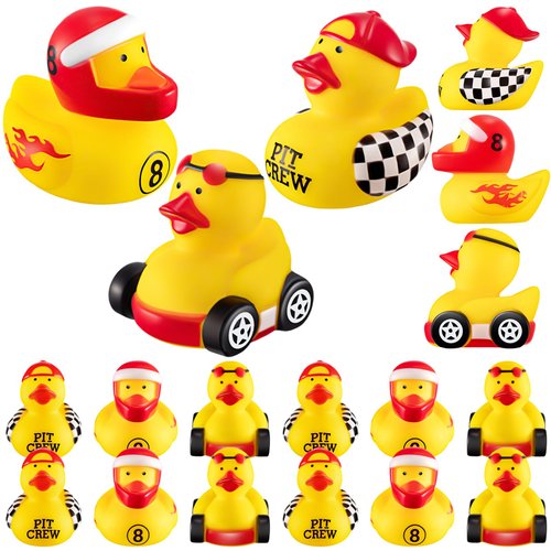 Shappy 50 Pieces Race Car Driver Rubber Duckies 2 Inch Mini Rubber Ducks for Baby Shower Birthday Party Decorations Gift Classroom, 3 Designs