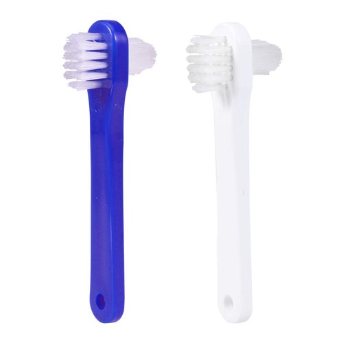 2Pcs Denture Double-Sided False Teeth Toothbrush Denture Cleaning Tool (White + Blue)